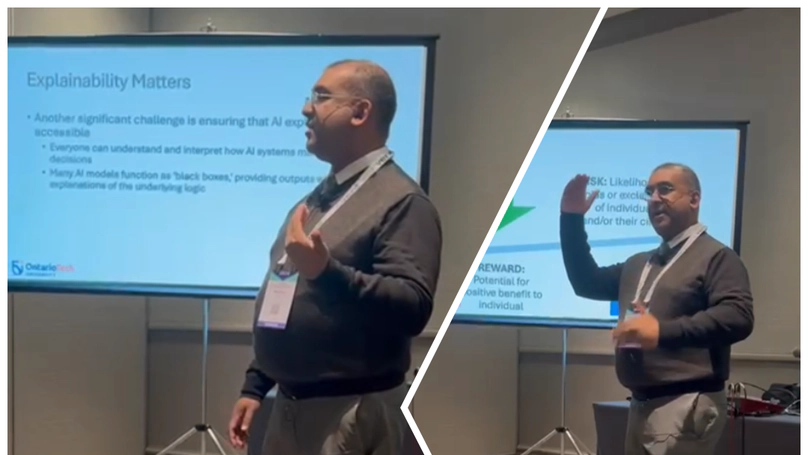 Mahadeo Sukhai presents research on what is needed by the sight loss community for trust in AI the CSUN Conference