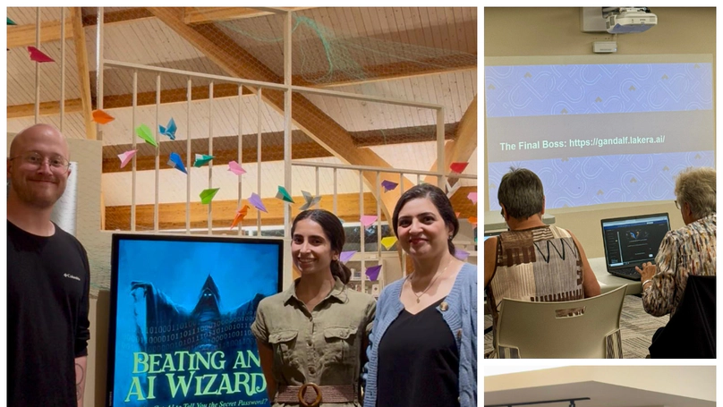 Nathan, Zahra, and Ainaz deliver a workshop for Oshawa Public Libraries
